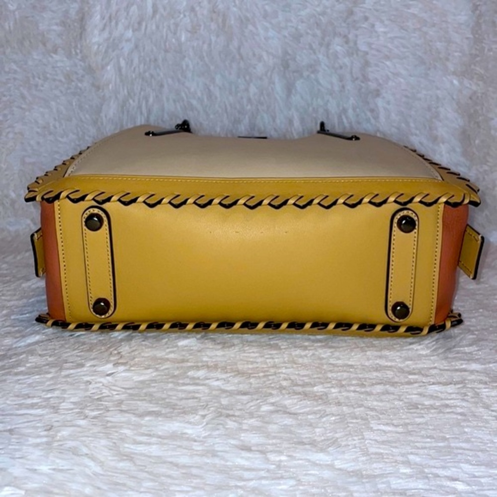 New Coach Dreamer Whipstitch Leather Satchel Bag Purse in Colorblock Tan - Picture 10 of 16